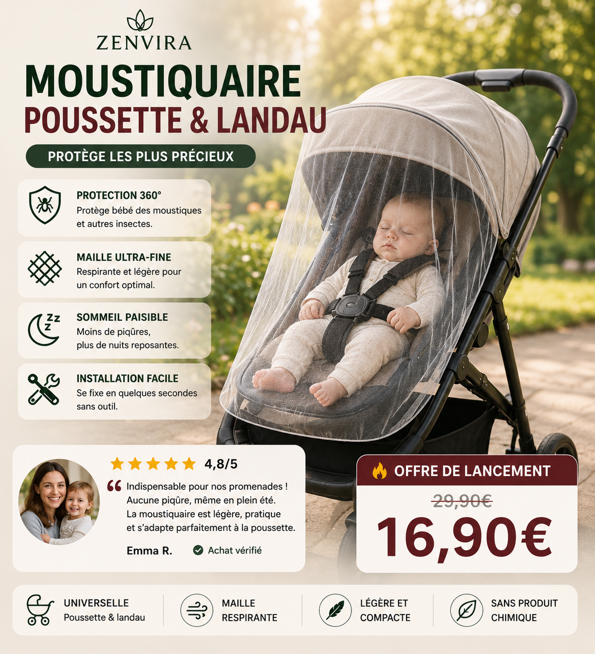 Moustiquaire Bébé Zenvira – Poussette & Berceau