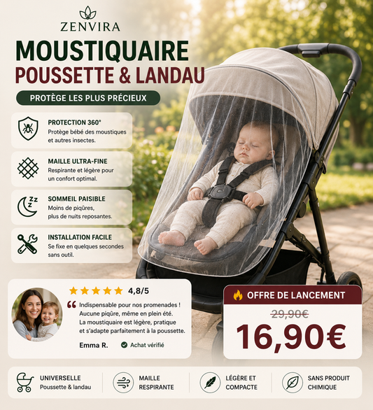 Moustiquaire Poussette & Berceau Zenvira – Protection Bébé Anti-Insectes