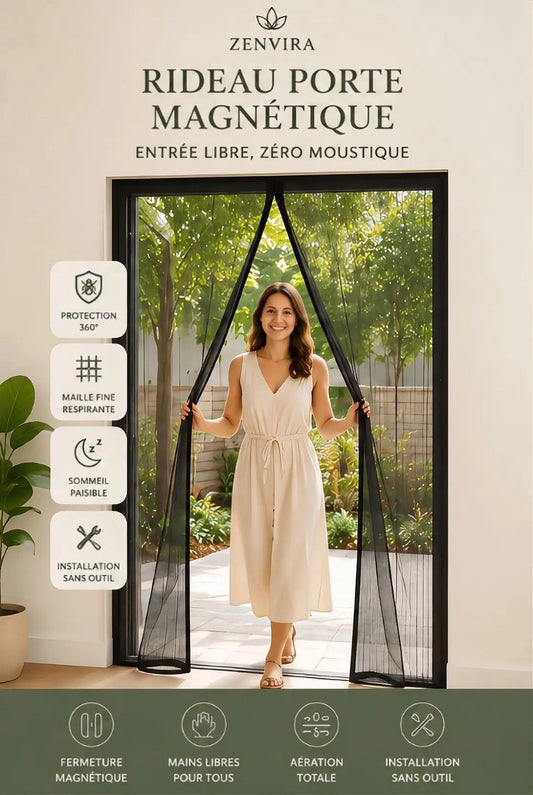 Rideau magnétique Zenvira fermeture automatique anti-insectes porte