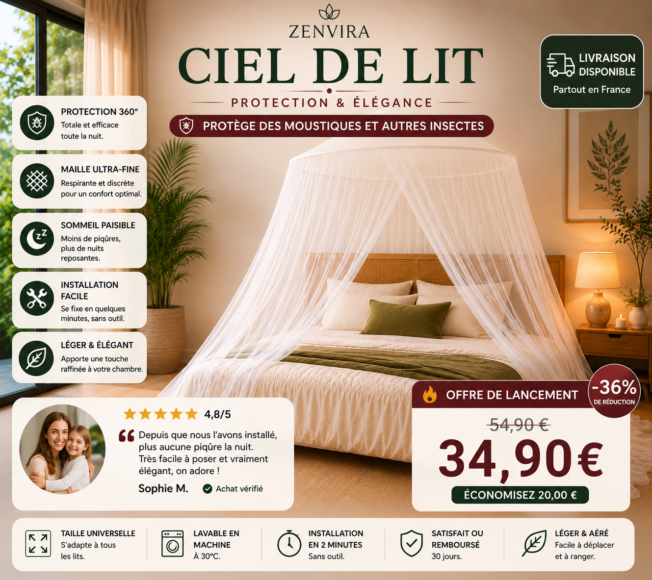 Ciel de Lit Zenvira – Moustiquaire Baldaquin
