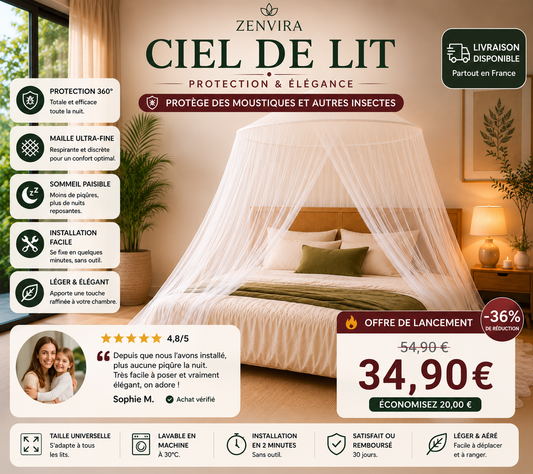 Ciel de Lit Zenvira – Moustiquaire Baldaquin Élégance