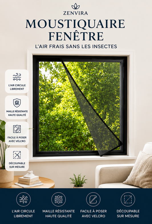 Moustiquaire fenêtre Zenvira fixation velcro sans perçage