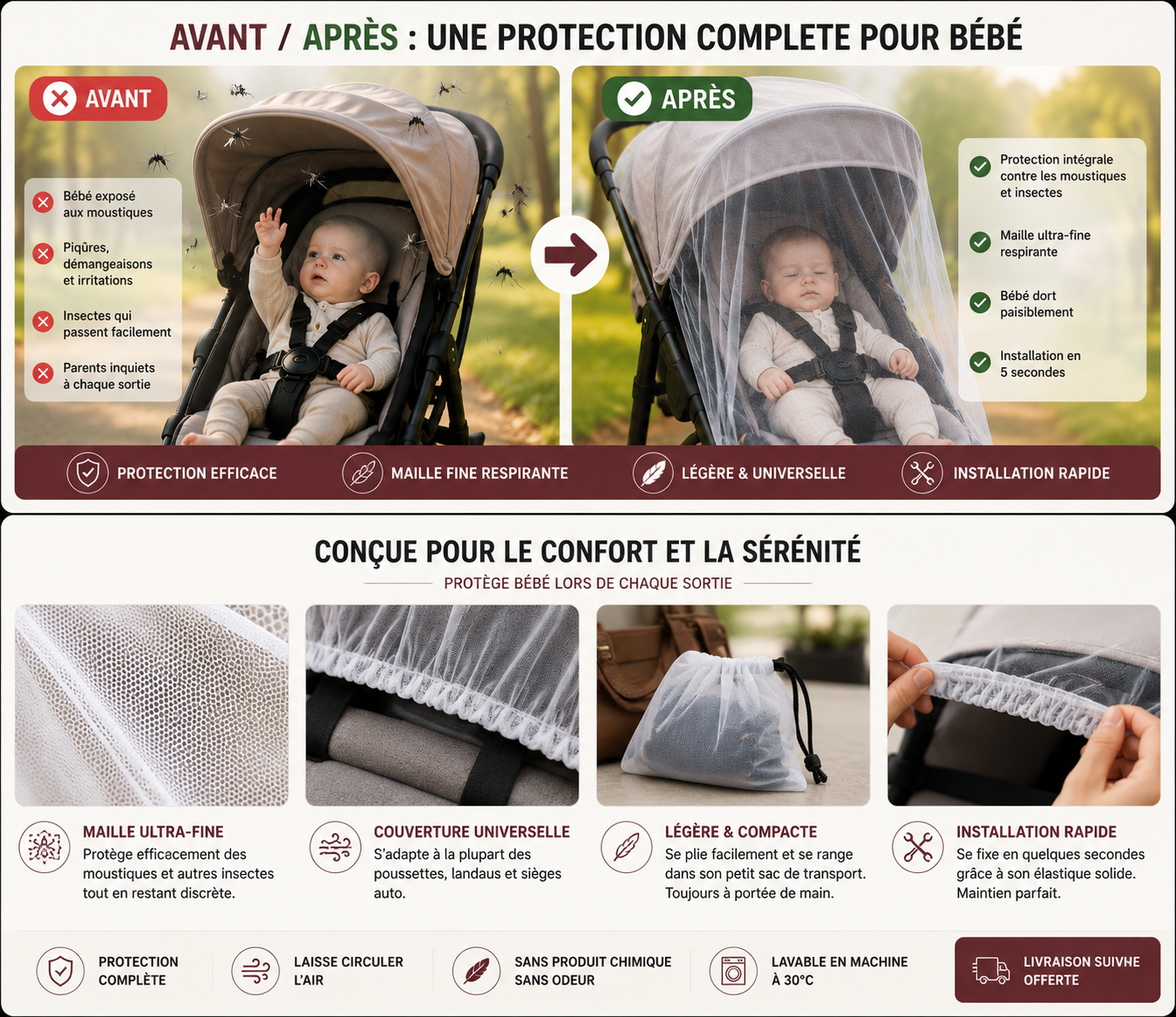 Moustiquaire Bébé Zenvira – Poussette & Berceau