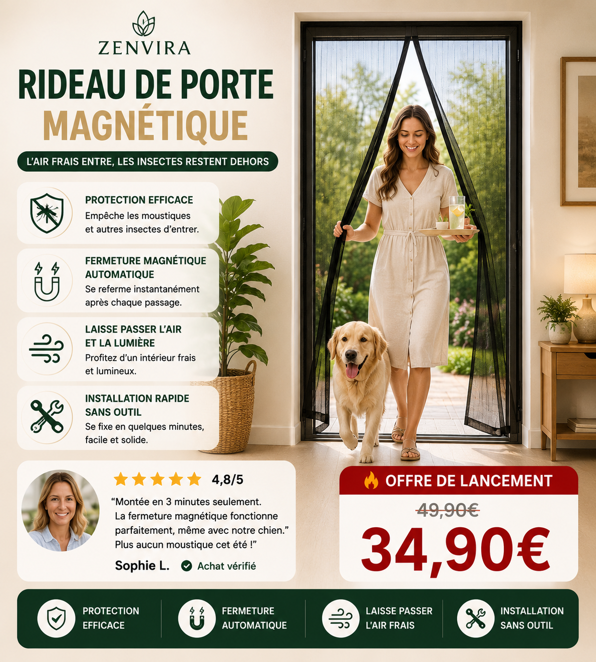 Rideau Magnétique Zenvira – Anti-Insectes