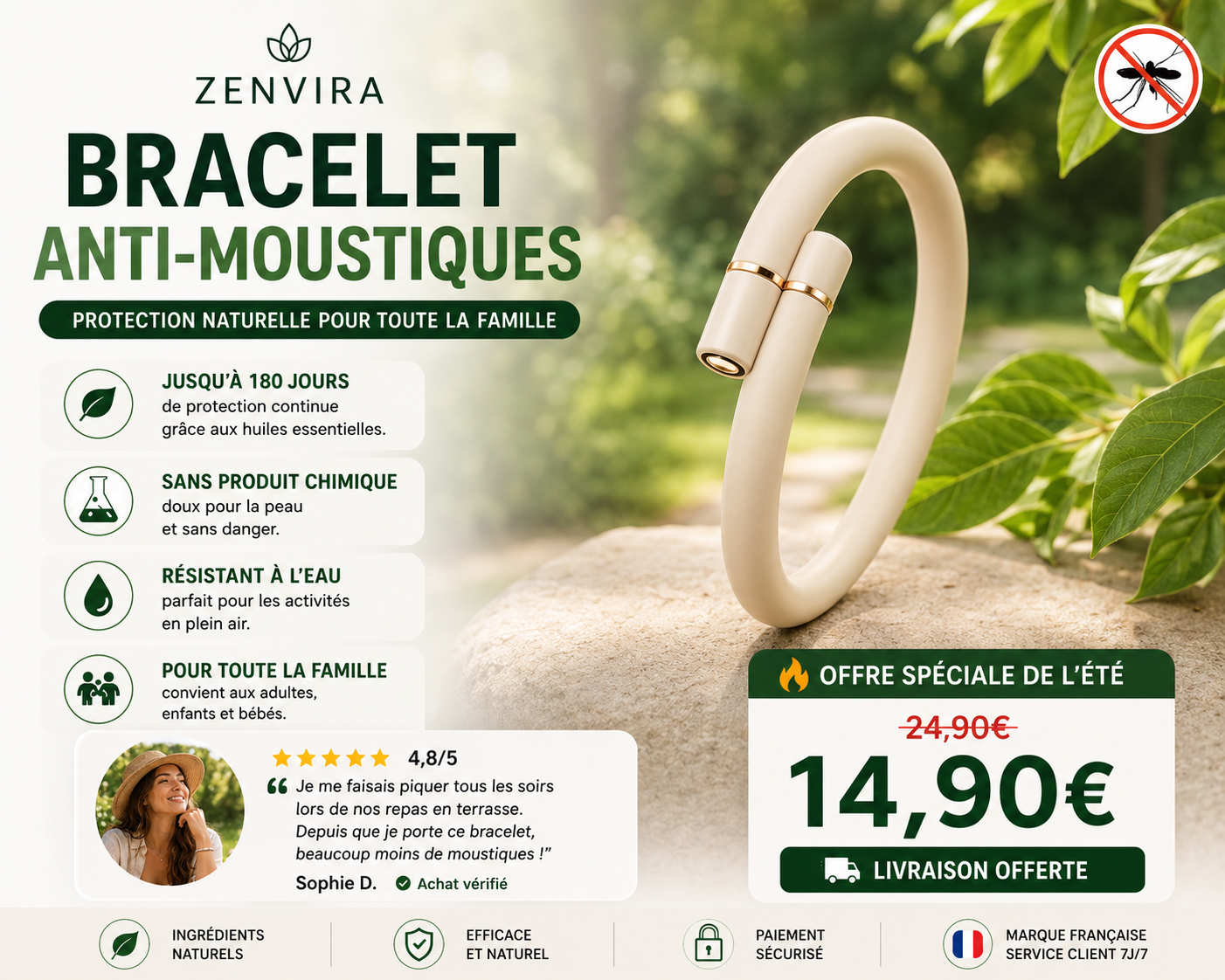 Bracelet Répulsif Zenvira – Anti-Moustiques Naturel