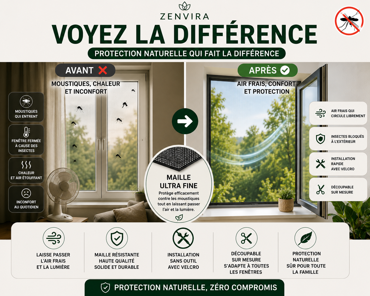 Moustiquaire Fenêtre Zenvira – Sans Perçage