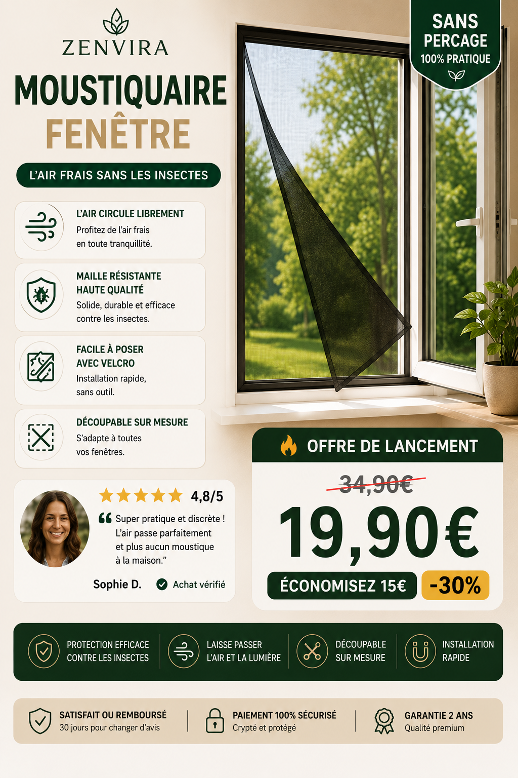 Moustiquaire Fenêtre Zenvira – Sans Perçage